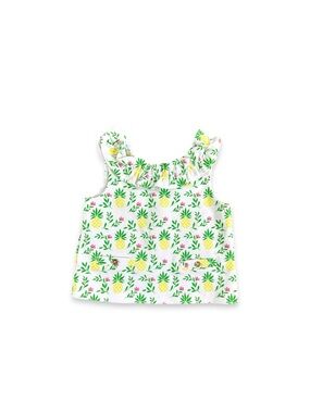 Janie and Jack Girls White Size 4 Sleeveless Cotton Pineapple Ruffle Tank Top